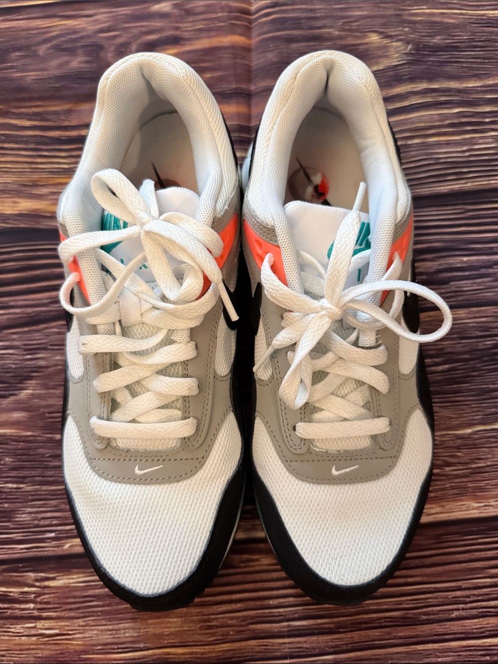 Nike White, Black, Teal & Coral Retro Running Sneakers - Picture 2 of 5